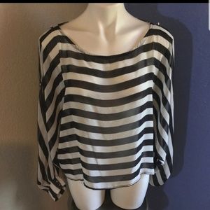 Love Culture Black White Stripe Blouse Medium